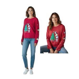 Allyson Whitmore Red Long Sleeve Tee with Penguin Design